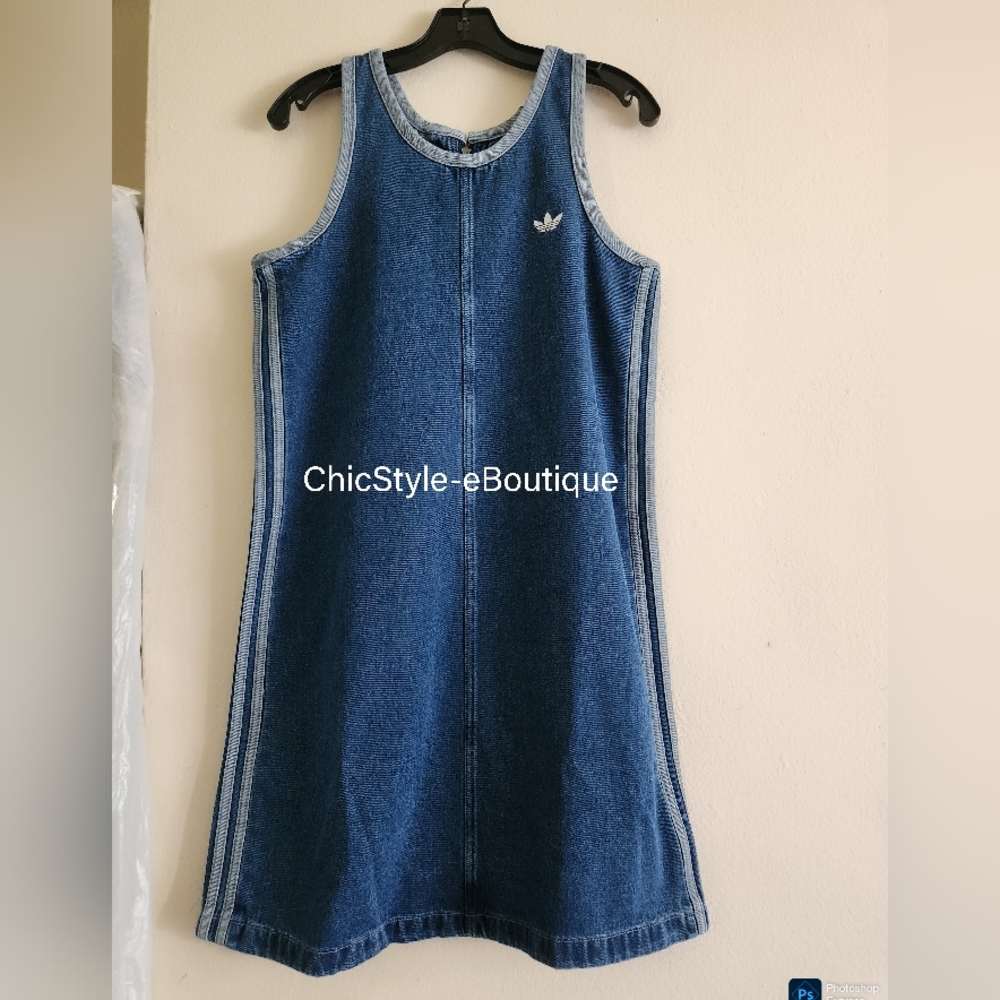 Adidas Women's Denim Tank Dress Indigo Denim 100 Cotton Nwt - Picture 2 of 16